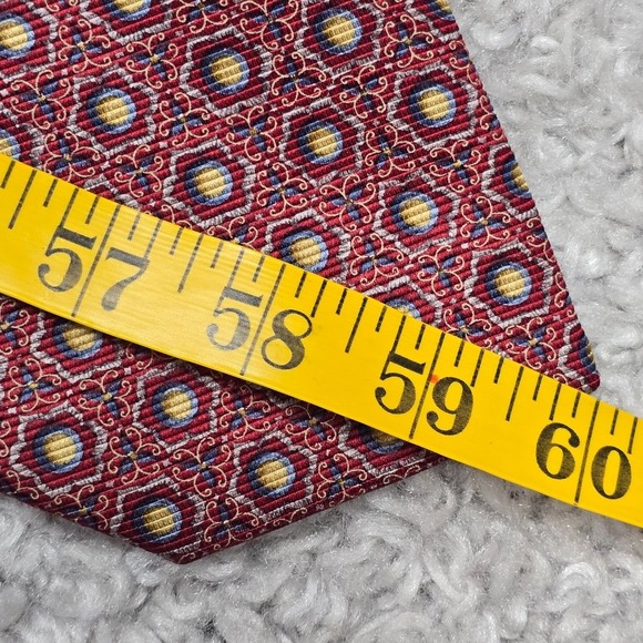 Hickey Freeman Neck Tie Red Blue Geometric 100% Silk Made‎ in Italy - Picture 6 of 7